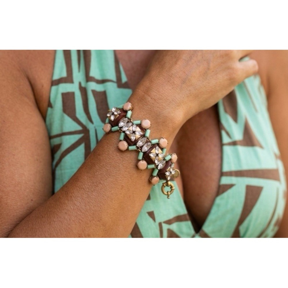 NEW J. Crew Tribal Stone Burst Statement Bracelet  PEACH GREEN BROWN
